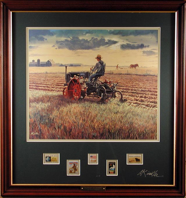 Plowing at Sunset - Philatelic Framed Print