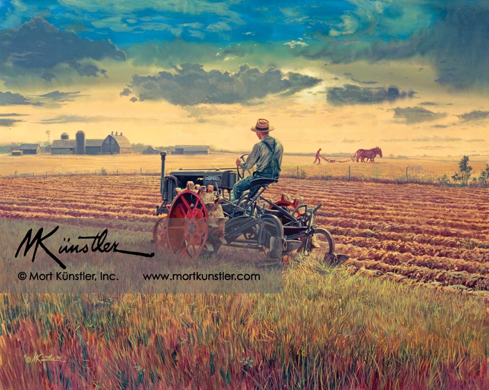 Plowing at Sunset - Philatelic Framed Print