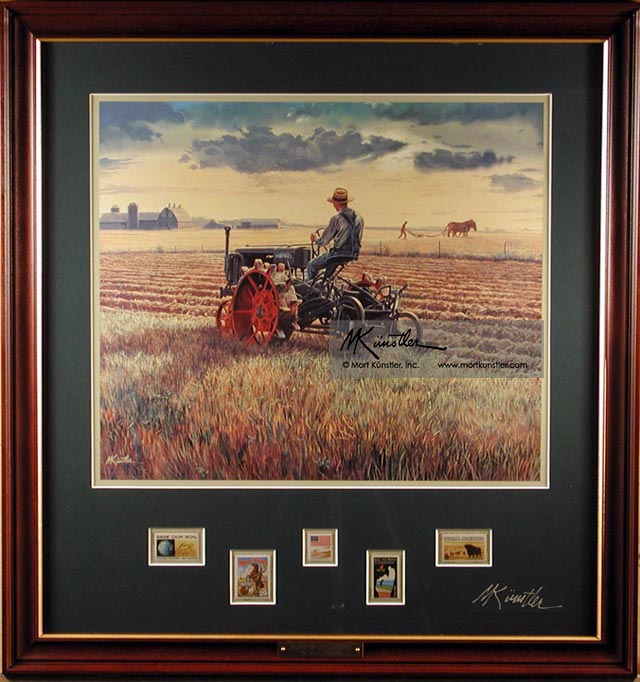 Plowing at Sunset - Philatelic Framed Print