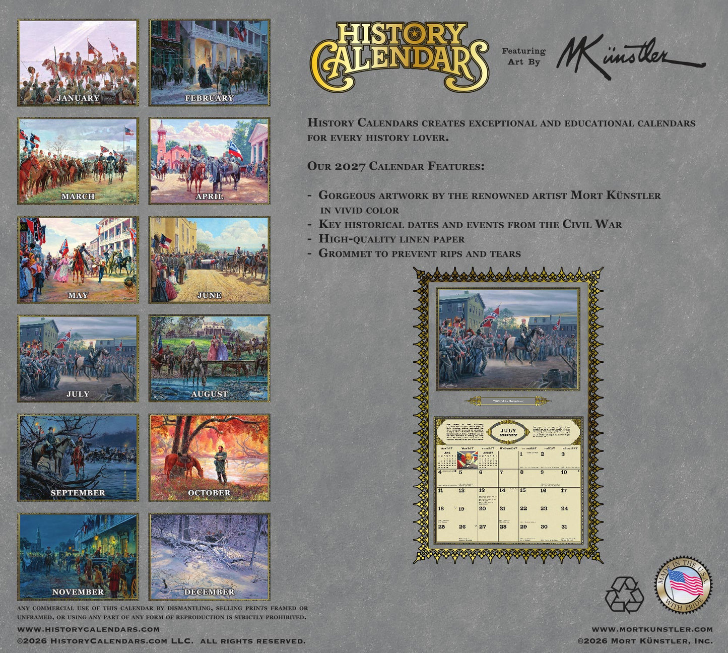 2027 NEW Mort Künstler Commanders in Gray Calendar